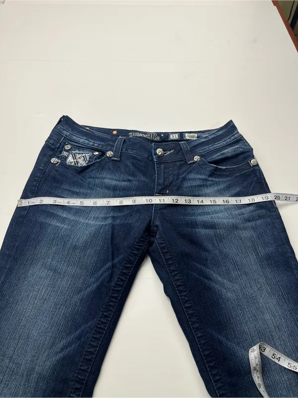 Miss Me Dark Blue Wash Embellished Back Flap Pocket Jeans Boot Womens 31 Denim - Image 10