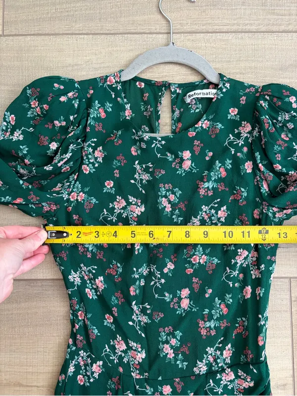 Reformation Juni Long Sleeve Emerald Green Floral Mini Dress Boho Cottage Core 2 - Image 9