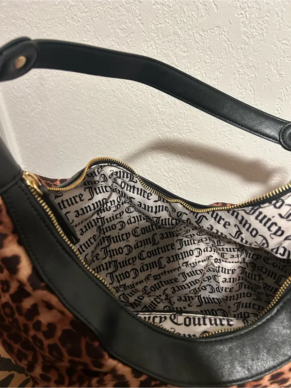 NEW Juicy Couture Retro Glam Boho Leopard Cheetah Shoulder Bag Black Trim - Image 8