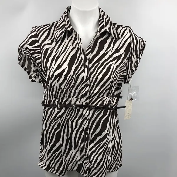 Tweeds large linen zebra print belted top Brown - Image 2