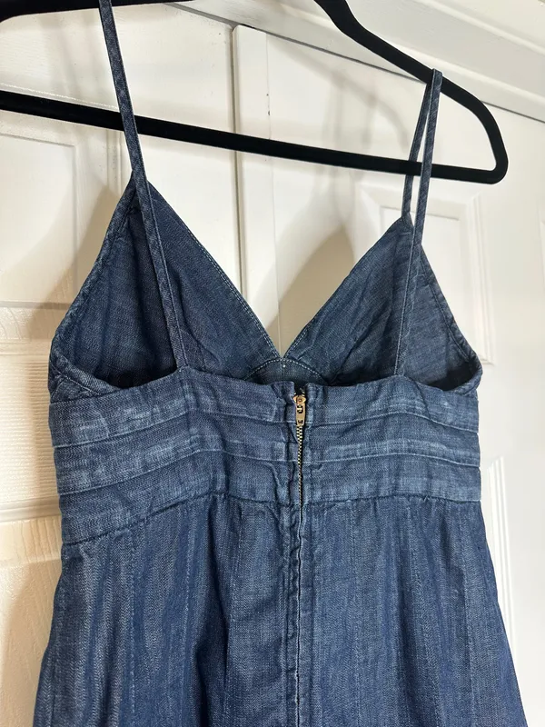 7 For All Mankind Denim Mini Dress Size Small 100% Cotton Y2K Spaghetti Strap - Image 6