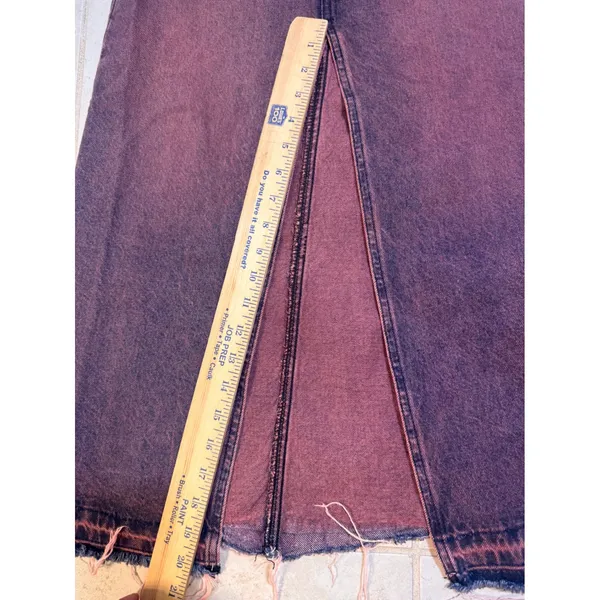 BDG Denim Maxi Skirt Mauve Berry Wash High Waist Front Slit Raw Hem XS - Image 5