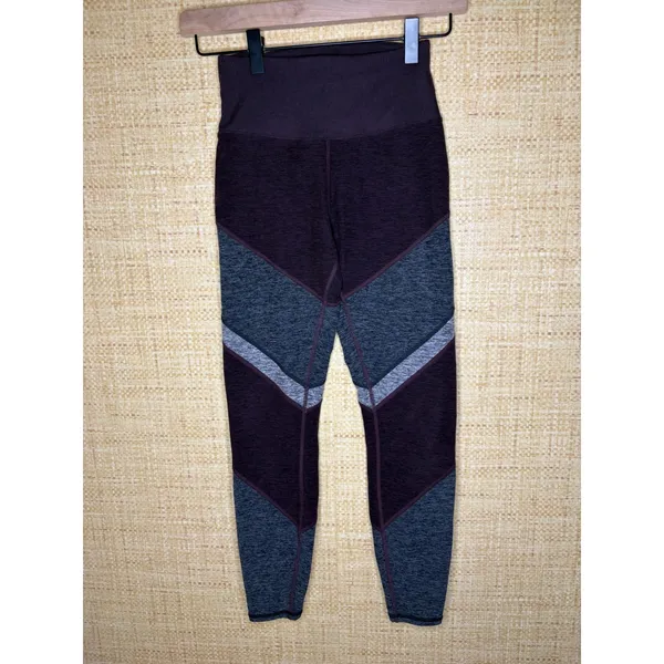 Alo Yoga Womens XXS Colorblock Chevron High Waist Leggings Plum Charcoal Gray - Image 2