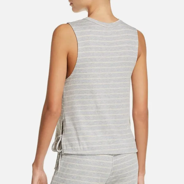 Eberjey‎ Stripe Lounge Logan Walking Ribbed Tank Medium Gray Cream - Image 2