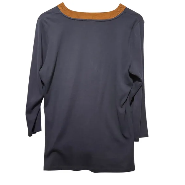 Lauren Ralph Lauren Tunic Top L Navy Blue‎ Suede Trim Equestrian Preppy Capsule - Image 2