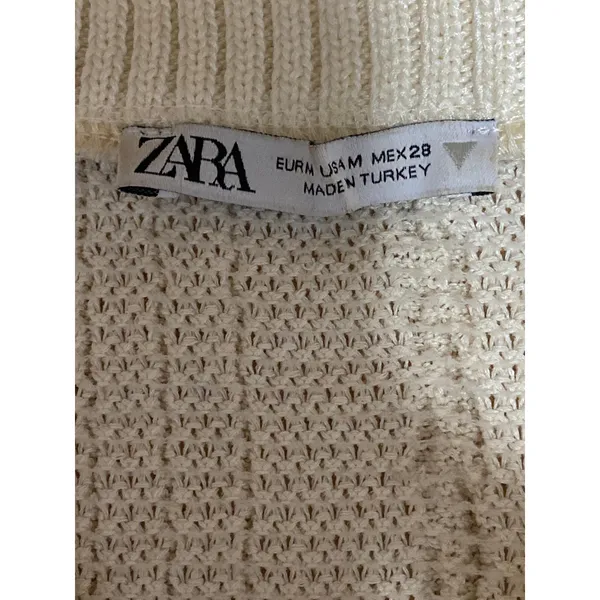 Zara Women's Cream Cable Knit Short Sleeve Button Down Sweater Crop Top Size M - Image 5