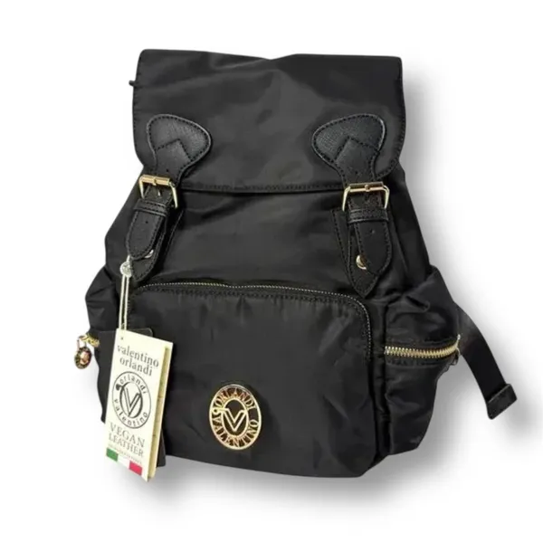 Valentino Orlandi‎ Black Vegan Nylon Backpack w/ Pouch Logo Gold Hardwarware NWT - Image 8