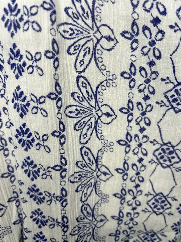Ann Taylor Loft Blue White Floral Print V-Neck Cotton Tunic Top Sz L Lightweight - Image 4
