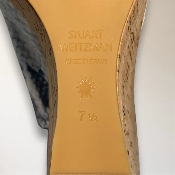 Stuart Weitzman 7.5 Snake Print Embossed Cork‎ Wedge Slingback Peep Toe Sandals - Image 12