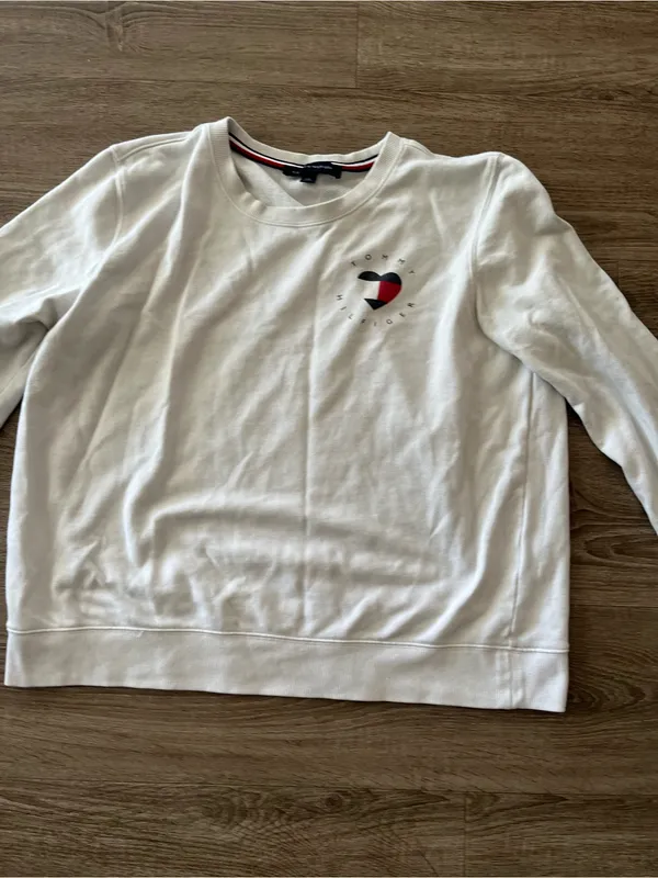 Tommy Hilfiger Womens Crewneck Sweatshirt Large White Heart Logo Cotton Preppy - Image 5