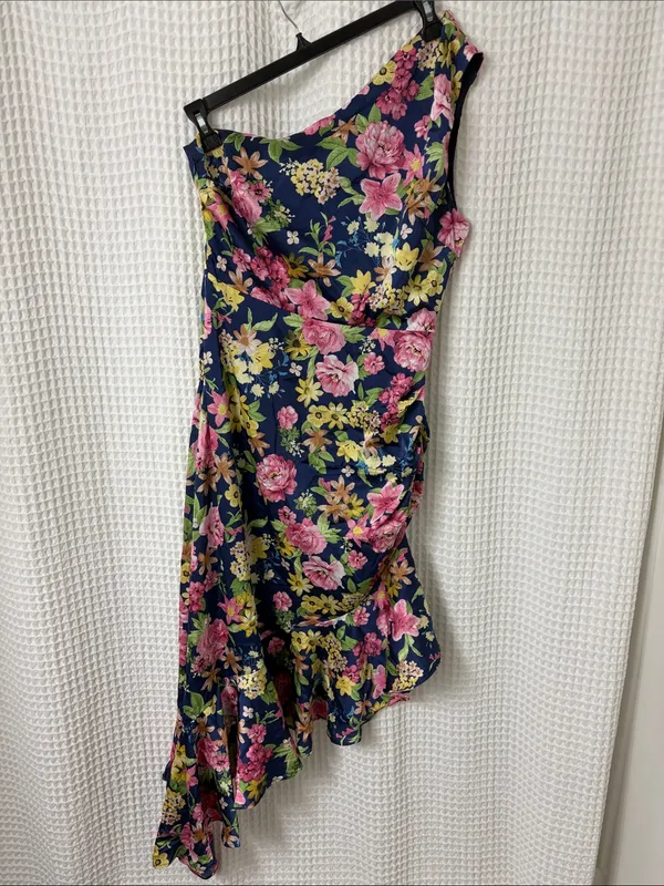 Lulus Divinely Blooming‎ Blue Multi Floral One-Shoulder Midi Dress Medium - Image 5
