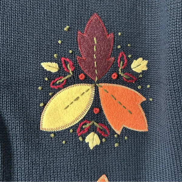 Vintage Hand Embroidered Leaf Sweater Vest Fall Cottage Grandma Whimsy 2003 - Image 3