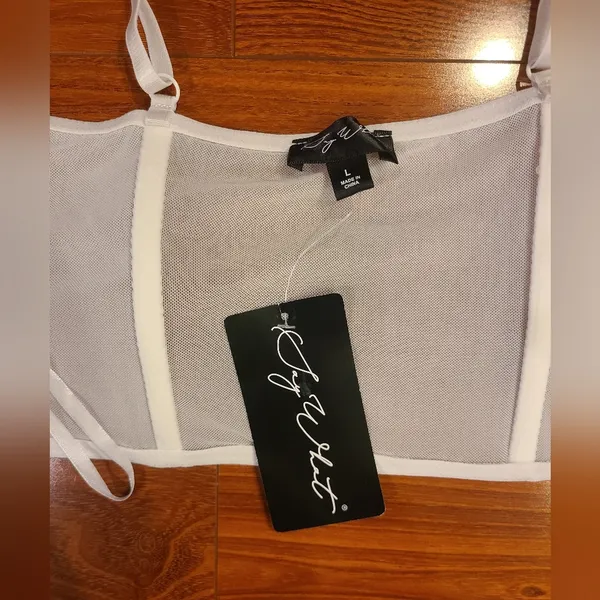 Say What White See Through Mesh Bra Crop Top Size Large - Image 6
