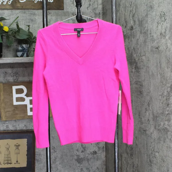 NWT Aqua Womens Pullover Cashmere V-Neck Sweater V11027 Neon Pink XS - Image 2