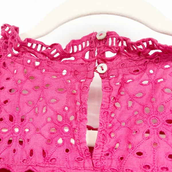 Maeve Anthropologie Womens Feminine Raspberry Eyelet Ruffle Tilly Blouse Size 8‎ - Image 7