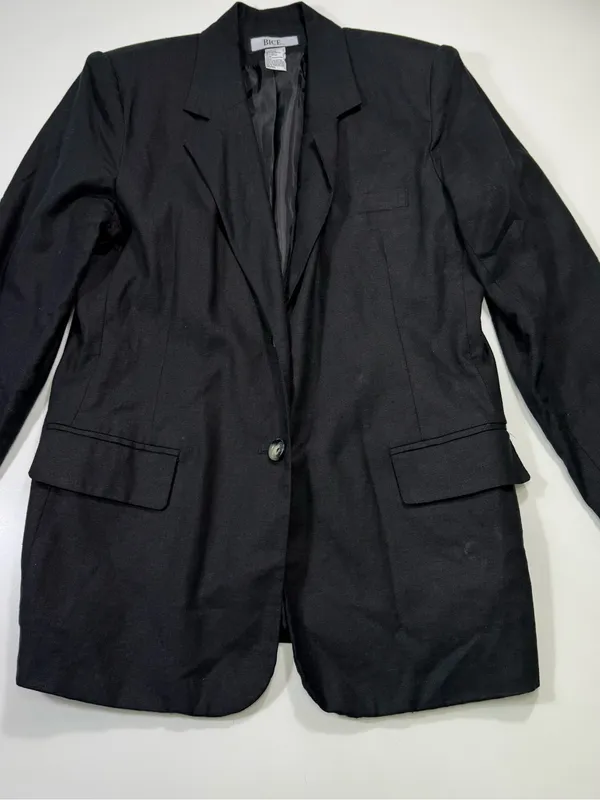 Bice Linen Blend Women's Black Double-Button Tailored Blazer - Image 2
