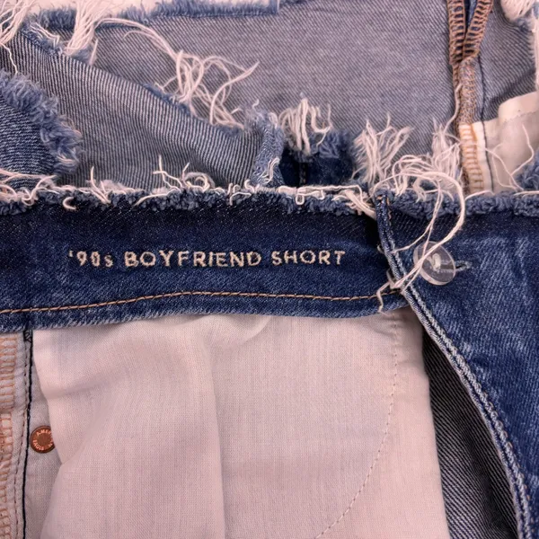 American Eagle Stretch 90s Boyfriend Denim Shorts Frayed Waist High Rise Size 10 - Image 7