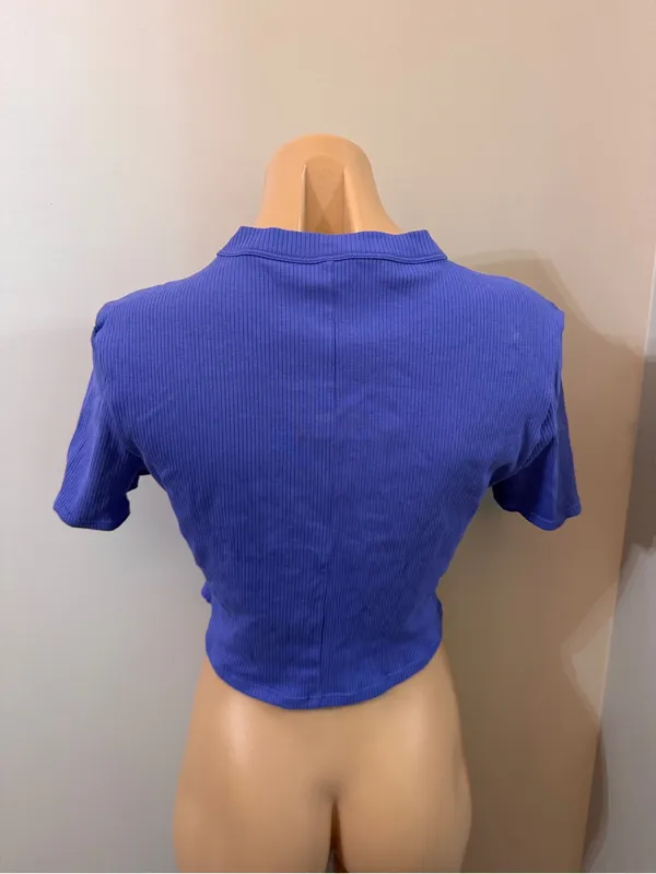 Fabletics Seamless Ribbed Baby Tee Crop Sapphire Sky Large Athletic - Image 4