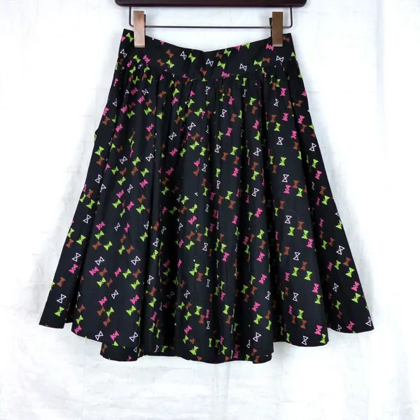 Trashy Diva Lucy Skirt Womens 10 Black Hourglass Bow Print Retro Pinup Mod 50s - Image 2