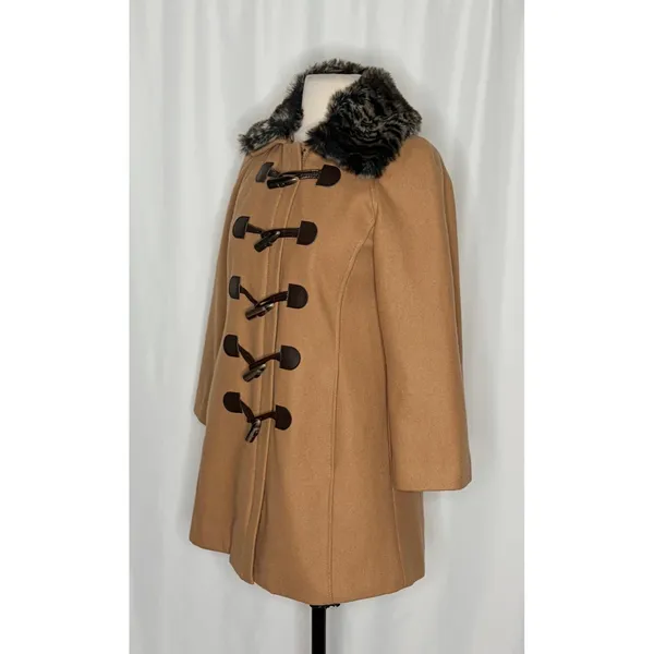 Anthropologie ELEVENSES‎ Melton Wool Toggle Coat Leopard Fur Collar Size 2 - Image 6