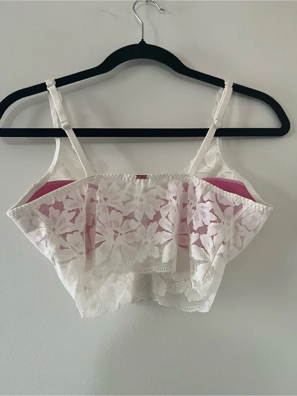 Pink Victoria's Secret White Floral Lace Underwire Bustier Bralette Medium - Image 3