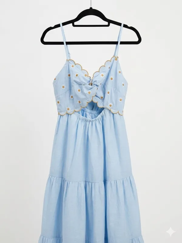 Baby pink Twisted and embroidered babydoll dress net in light blue - NWT - Image 6