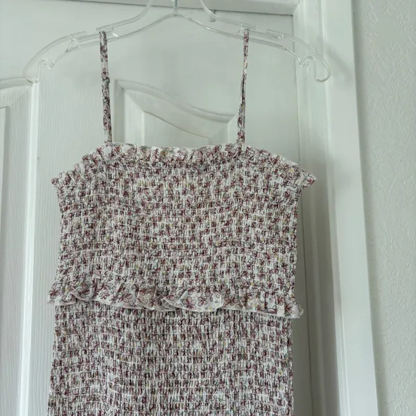 Mable Daphne Smocked Midi Dress Tiered Ruffle Stretch Medium Floral Print Dainty - Image 4