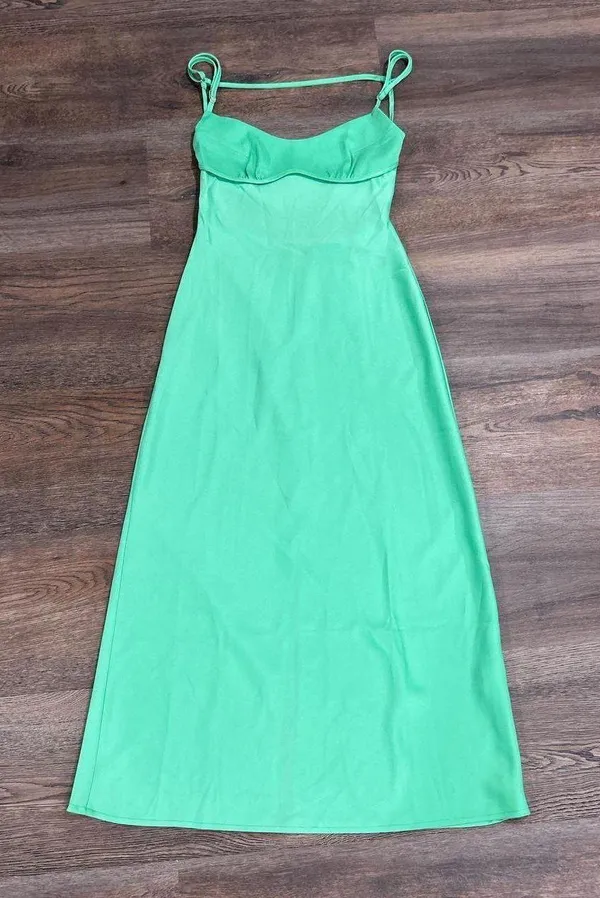 NWT Green Satin Maxi Dress - Image 4