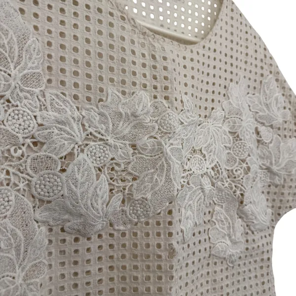 Zara Collection‎ Eyelet Mesh Lace Top Womens Small White Floral Applique Batwing - Image 4