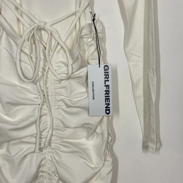 Girlfriend Collective Andi Midi Dress Womens Medium White Ruched Long Sleeve NWT - Image 9