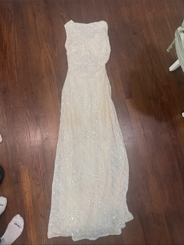 Line & Dot Ivory Sequin Halter Back Gown - Image 6