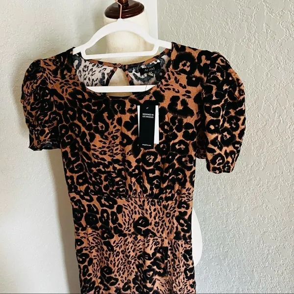 AFRM Jamie Print Open Back Short Sleeve Dress, Brown/Black Animal, Small, NWT‎ - Image 12