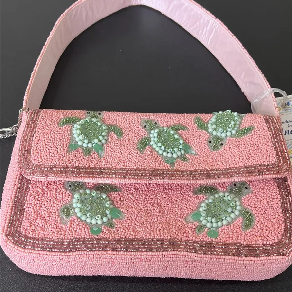 Handcrafted In India | Beaded Turtle Shoulder Bag 🐢 Pink - Image 7