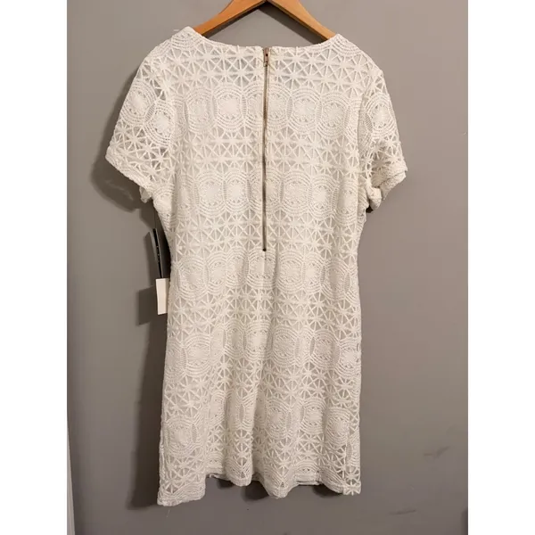 Lulus Lace Shift Dress‎ Womens XL White Geometric Crochet Short Sleeve Mini New - Image 6