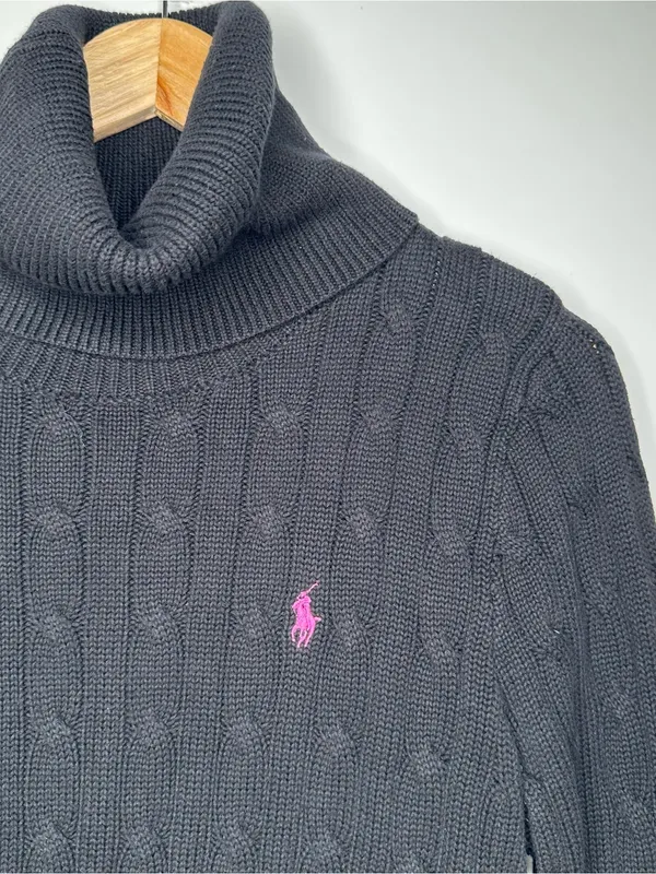 Ralph Lauren Sport Black Cable Knit Turtleneck Sweater Size Medium - Image 5
