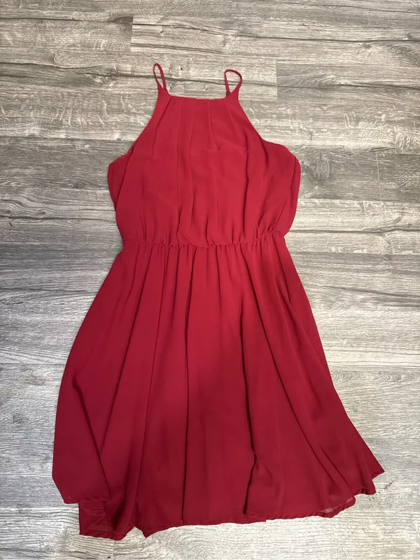 Miami Burgundy Halter Mini Dress Flowy Pleated Sleeveless Party Dress - Image 4