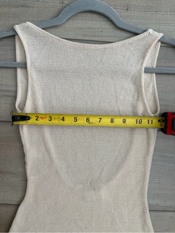 Meshki Maxine Sheer Knit Sleeveless Low Back Fitted Maxi Dress Tan Wheat XS - Image 10
