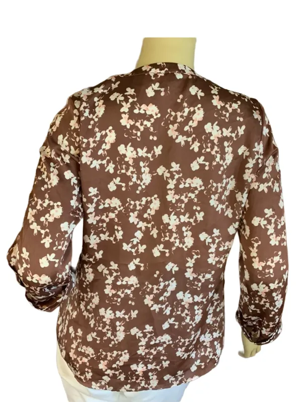 The Limited Brown And Pink Floral Print Satin 3/4 Sleeve Tunic (S) - Image 3