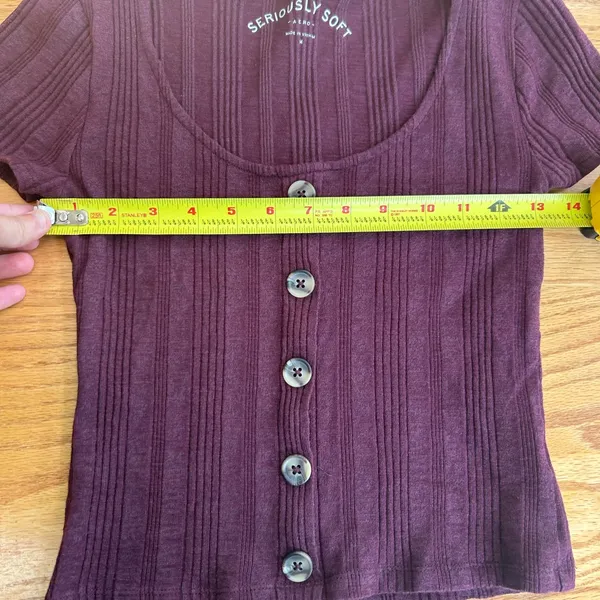 Aeropostale Aero‎ ‘seriously soft’ Burgundy Cropped Shirt Size Medium Top - Image 6