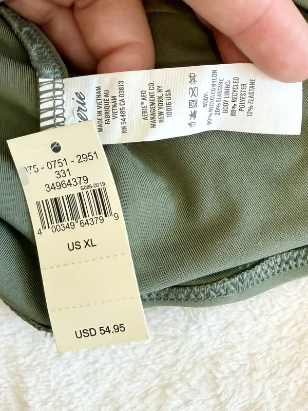 NWT Aerie Ruched Cut Out Cheeky One Piece in Olive Green - Size:Extra Large - Image 4