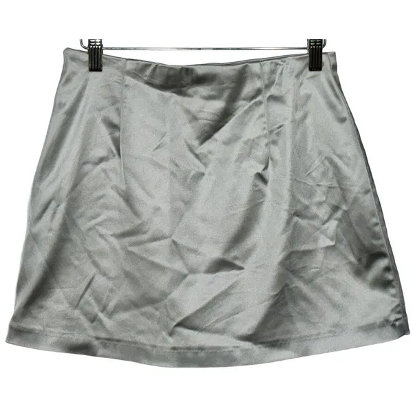 Abercrombie & Fitch Silver Gray Grey Satin Zip Up Mini Skirt Skort Shorts Size S - Image 3