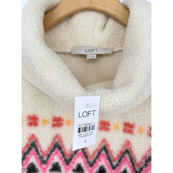 LOFT Fair Isle Mock Neck Sherpa S Top Pullover Turtleneck Sweater Teddy‎ NWT - Image 4