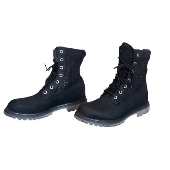Timberland Black Lace Up Combat Boots Textured Shaft Chunky Sole Women's Size 7 - Image 6