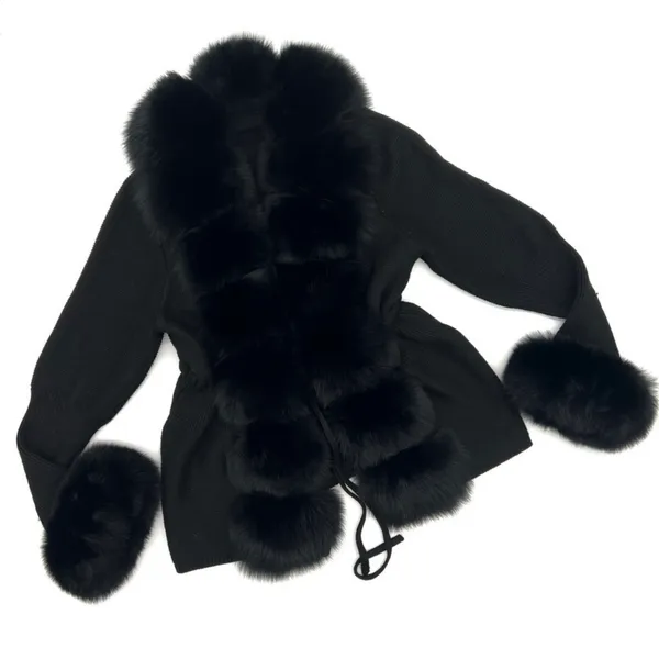 Real fox fur cardigan genuine fur collar trench coat parka jacket wool cape blazer - Image 18