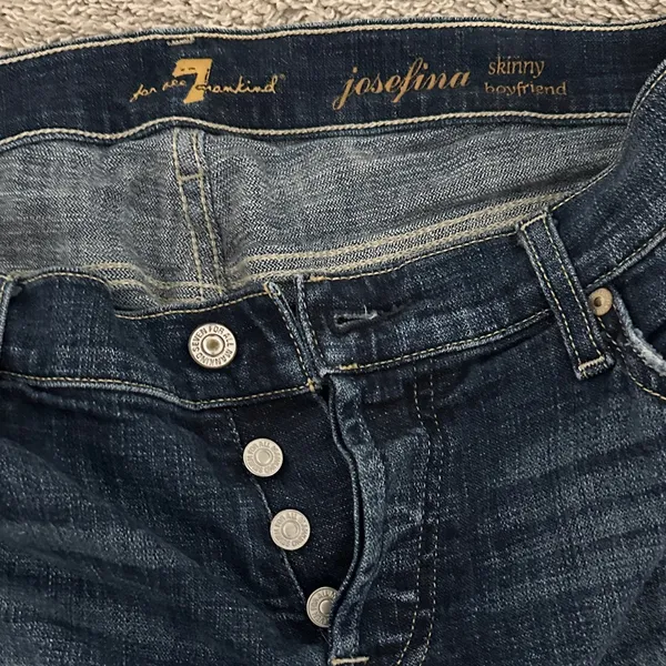 7 For All Mankind Josefina Dark Wash Distressed Women’s Skinny Boyfriend Jeans - Image 4