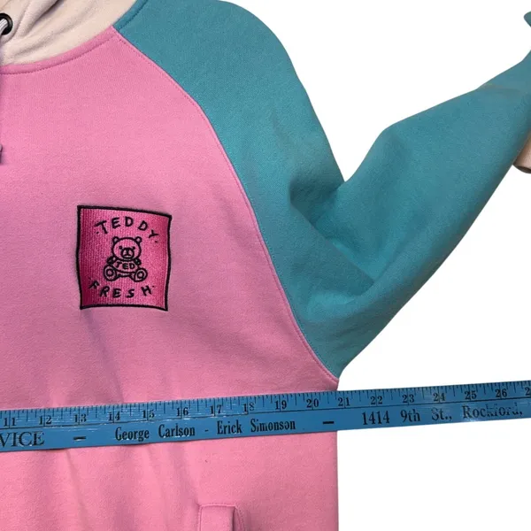 Teddy Fresh Colorblock Hoodie Pastel Pink Purple Teal Cotton Sweatshirt‎ Small - Image 7