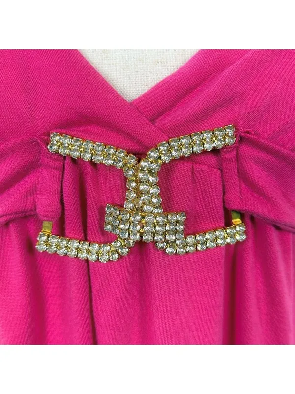 Y2K Vintage Vixen Hot Pink Babydoll Camisole Top Rhinestone Buckle Small McBling - Image 2