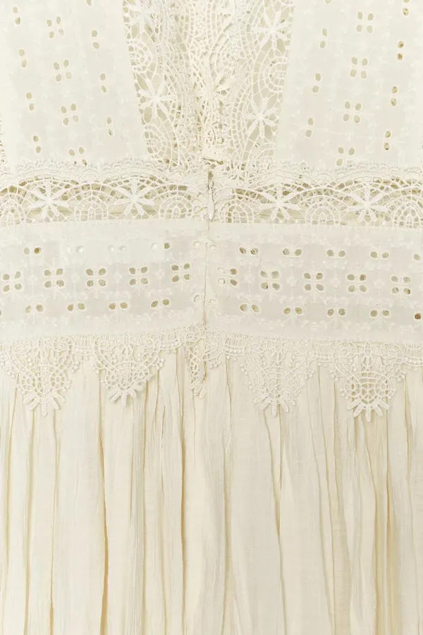 Zara Elegant Lace Trim Dress beads cream boho hippie summer beach - Image 10