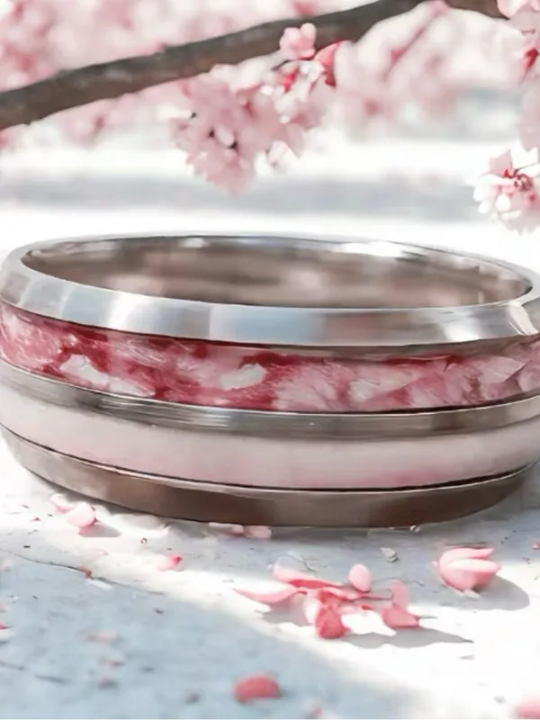 Women’s Stainless Steel Silver and Pink 4mm Band Size 7 - Image 2
