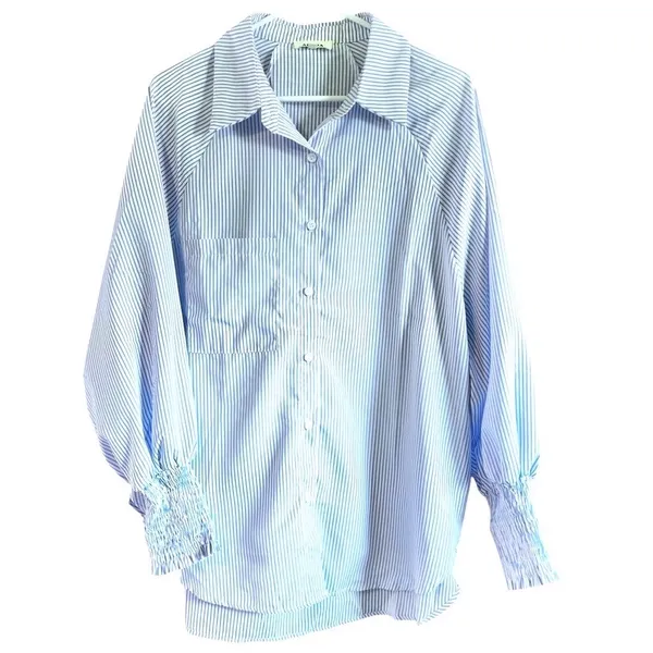 NEW Adora Oversized M Striped Shirt Lantern Sleeves‎ Blue White - Image 4